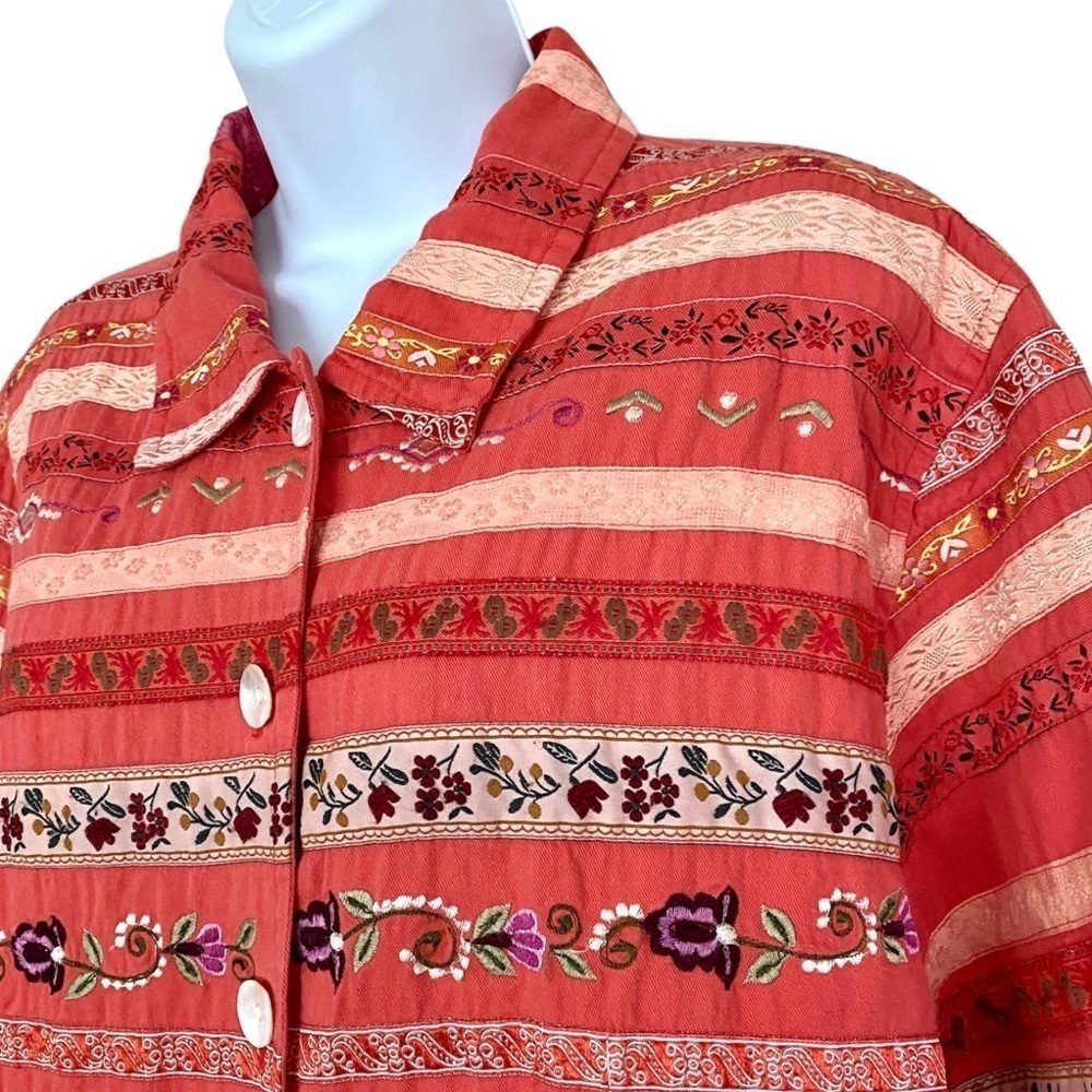 Orange Cotton Blazer Sz Large Embroidered  Jacket Boho Spring Lightweight
